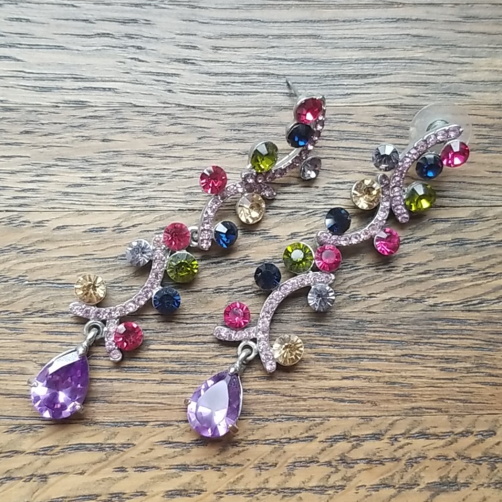 Multi Color Crystal Rhinestone Dangle Earrings - image 2